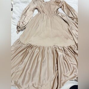 Elegant Cream Satin Maxi Dress with Ruffled Hem